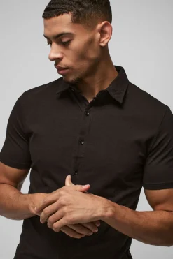 Chemise en jersey stretch ajustée à manches courtes