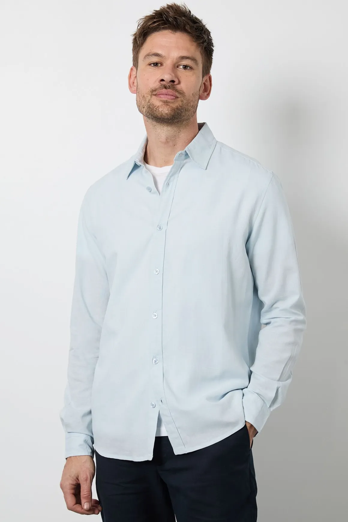 Chemise En Lin Bleu Clair À Manches Longues