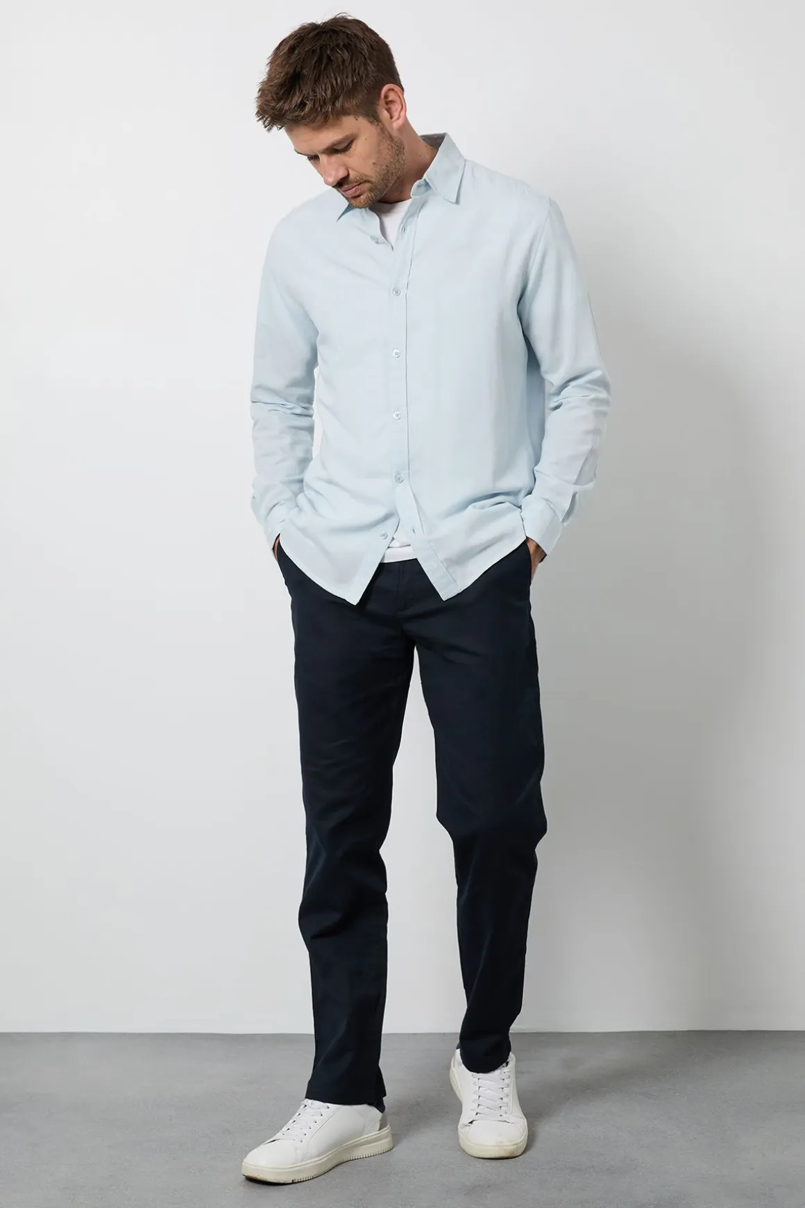 Chemise En Lin Bleu Clair À Manches Longues