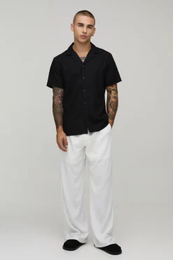 boohooMAN Chemise En Lin À Manches Courtes Coupe Regular<Homme Chemises