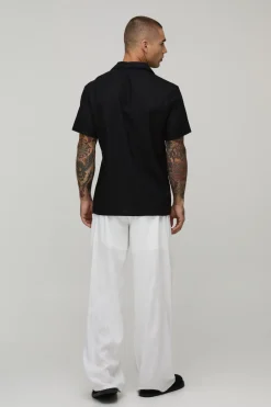 boohooMAN Chemise En Lin À Manches Courtes Coupe Regular<Homme Chemises