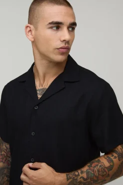 boohooMAN Chemise En Lin À Manches Courtes Coupe Regular<Homme Chemises