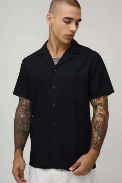 boohooMAN Chemise En Lin À Manches Courtes Coupe Regular<Homme Chemises