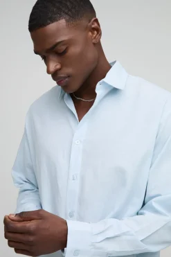 Chemise en lin mélangé à col manches longues super oversize