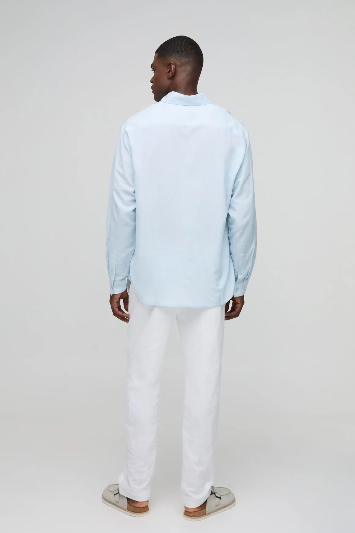 Chemise en lin mélangé à col manches longues super oversize