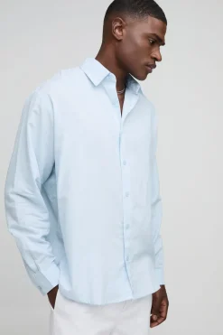 Chemise en lin mélangé à col manches longues super oversize