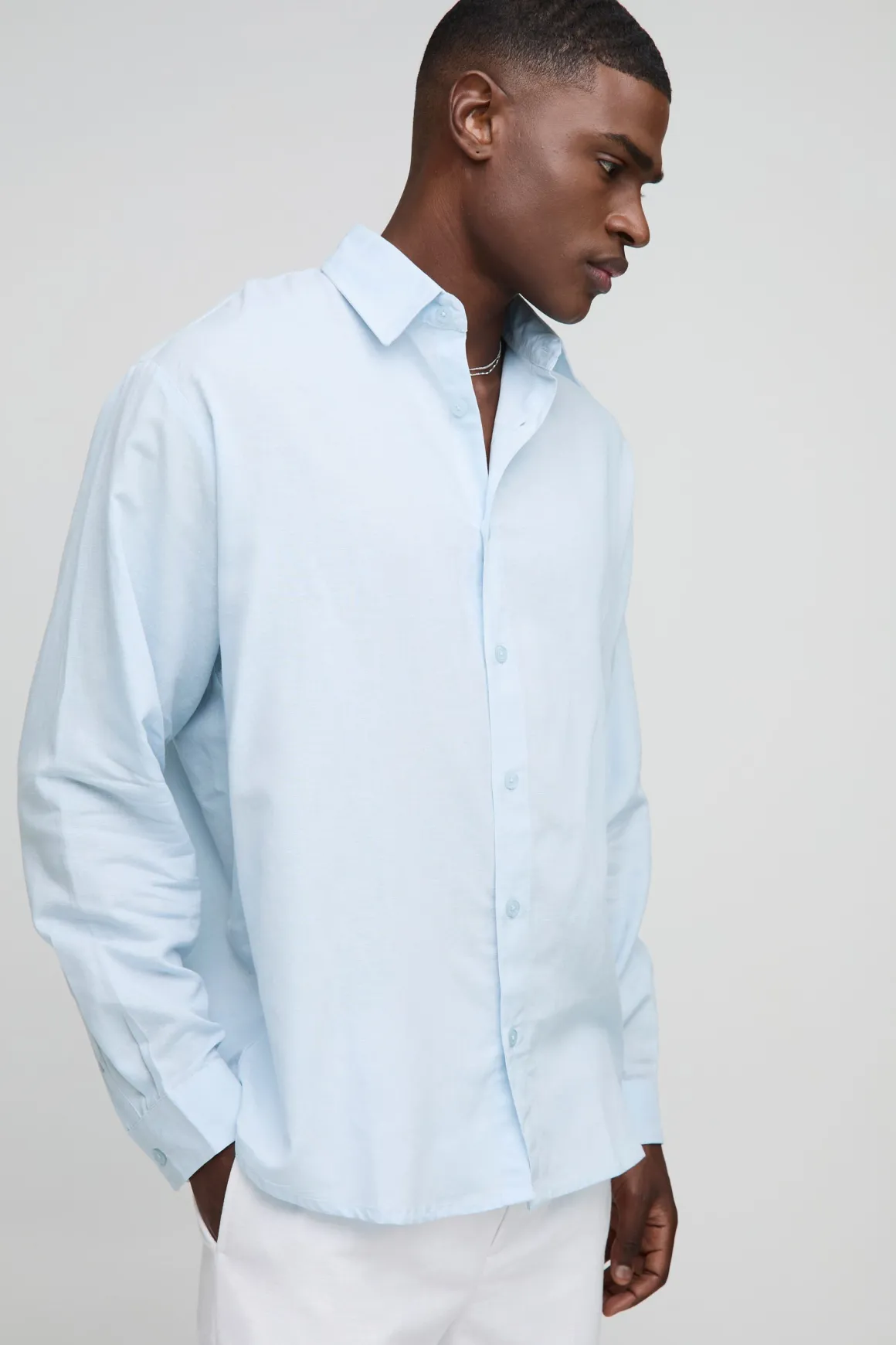 Chemise en lin mélangé à col manches longues super oversize