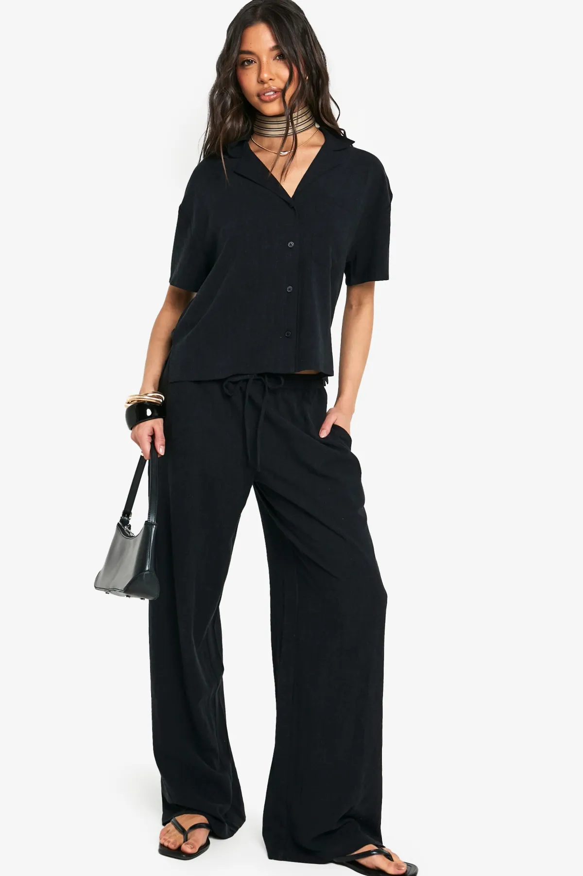 boohoo Chemise en lin premium à manches courtes<Femme Tops