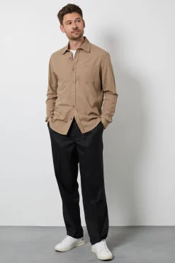 Chemise En Lin Taupe À Manches Longues