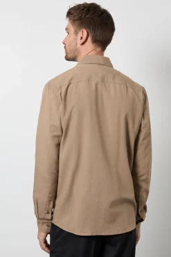 Chemise En Lin Taupe À Manches Longues