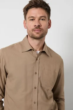 Chemise En Lin Taupe À Manches Longues