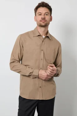 Chemise En Lin Taupe À Manches Longues
