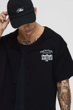 boohooMAN Chemise en maille brodée Boxy Resort<Homme Chemises|Maille