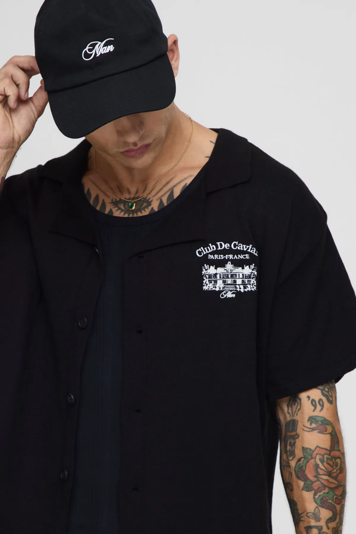 boohooMAN Chemise en maille brodée Boxy Resort<Homme Chemises|Maille