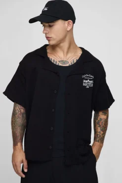 boohooMAN Chemise en maille brodée Boxy Resort<Homme Chemises|Maille
