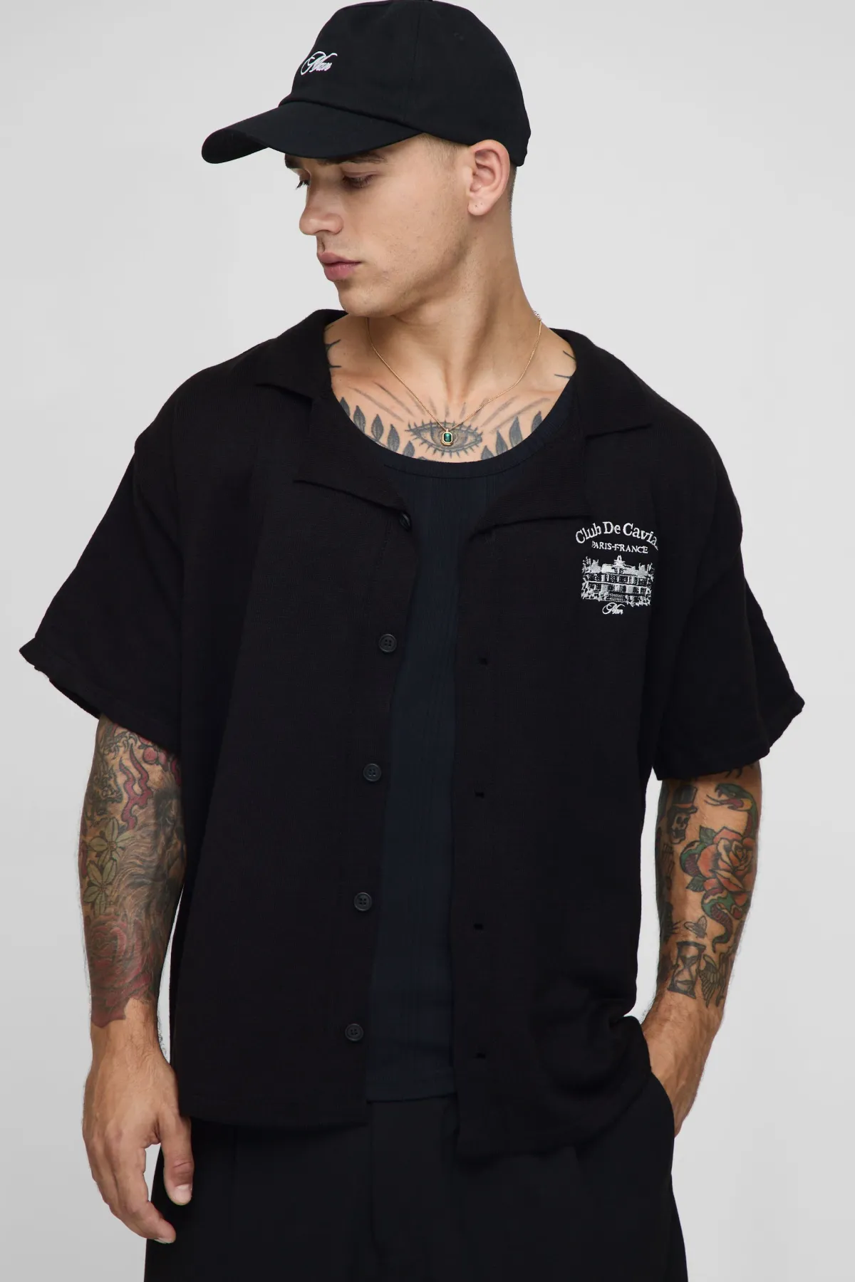 boohooMAN Chemise en maille brodée Boxy Resort<Homme Chemises|Maille