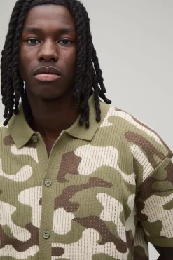 Chemise En Maille Côtelée Camouflage Oversize