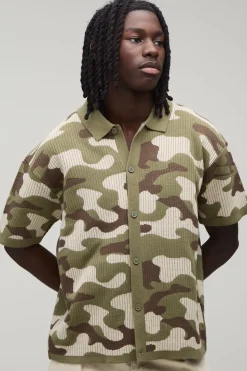Chemise En Maille Côtelée Camouflage Oversize