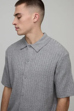 boohooMAN Chemise en Maille Côtelée Manches Courtes Coupe Ample Toucher Doux<Homme Chemises|Maille