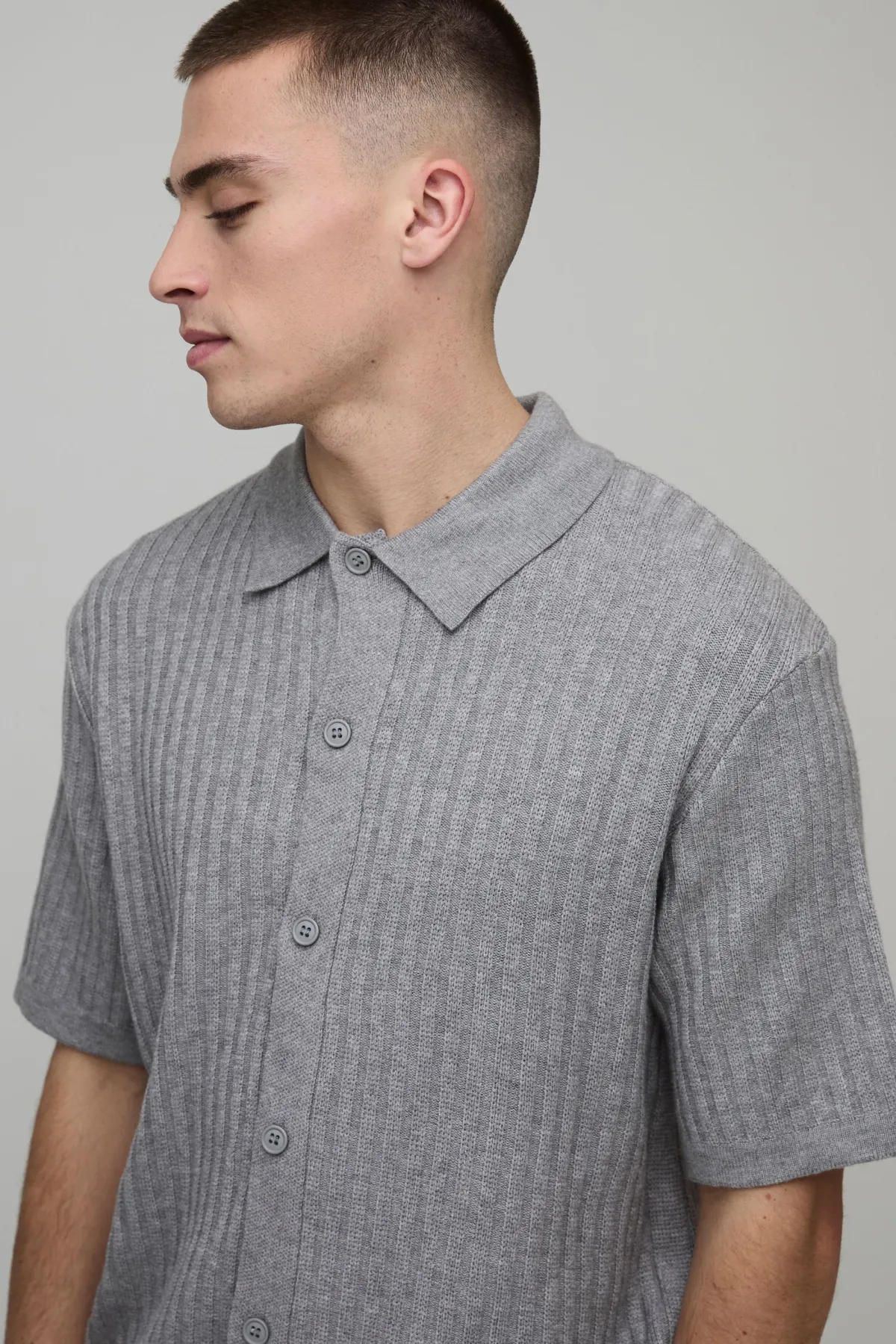 boohooMAN Chemise en Maille Côtelée Manches Courtes Coupe Ample Toucher Doux<Homme Chemises|Maille