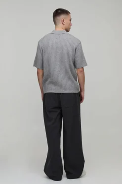 boohooMAN Chemise en Maille Côtelée Manches Courtes Coupe Ample Toucher Doux<Homme Chemises|Maille