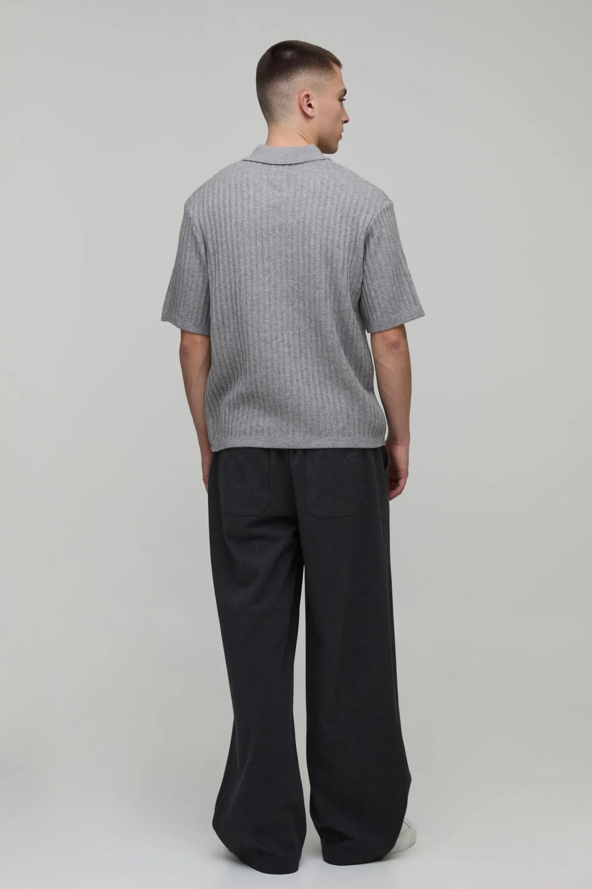 boohooMAN Chemise en Maille Côtelée Manches Courtes Coupe Ample Toucher Doux<Homme Chemises|Maille