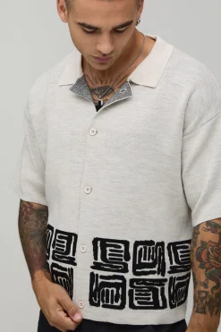 Chemise En Maille Jacquard À Motif Abstrait Coupe Ample