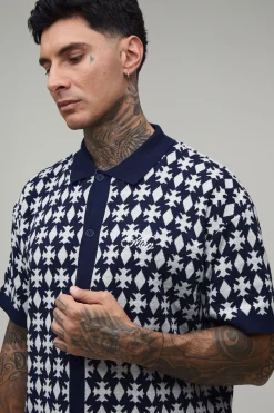 boohooMAN Chemise En Maille Jacquard À Patchs Coupe Boxy Décontractée Pour Homme Grand<Homme Tout Afficher|Tenues De Soirée Tall