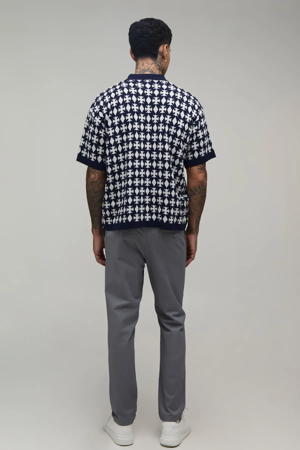 boohooMAN Chemise En Maille Jacquard À Patchs Coupe Boxy Décontractée Pour Homme Grand<Homme Tout Afficher|Tenues De Soirée Tall