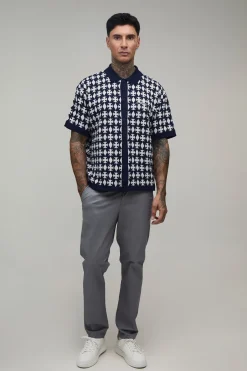 boohooMAN Chemise En Maille Jacquard À Patchs Coupe Boxy Décontractée Pour Homme Grand<Homme Tout Afficher|Tenues De Soirée Tall