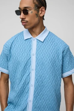 boohooMAN Chemise en maille jacquard texturée à coupe décontractée<Homme Chemises|Maille