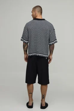 Chemise En Maille À Manches Courtes Coupe Ample À Carreaux Bordés