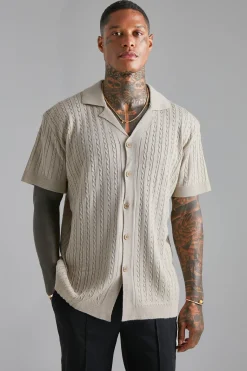 Chemise en maille torsadée Revere à manches courtes