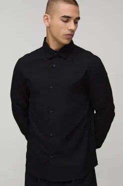 boohooMAN Chemise En Mélange De Lin À Manches Longues Coupe Regular<Homme Ensembles|Chemises