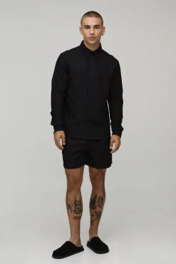 boohooMAN Chemise En Mélange De Lin À Manches Longues Coupe Regular<Homme Ensembles|Chemises