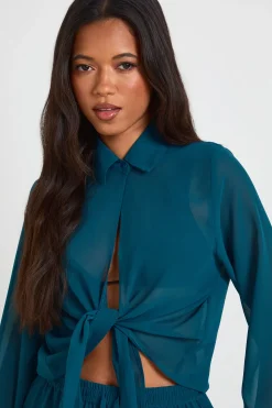 boohoo Chemise En Mousseline À Nouer Sur Le Devant<Femme Tenues De Plage