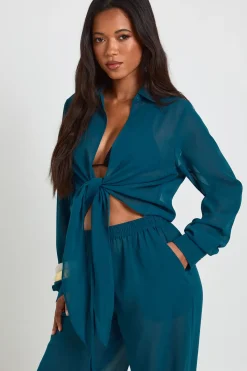 boohoo Chemise En Mousseline À Nouer Sur Le Devant<Femme Tenues De Plage