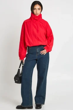 Chemise En Nylon À Large Col Cheminée