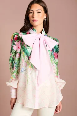 Coast Chemise En Organza À Manches Longues Avec Nœud Lavallière Lisa Tan<Femme Tops