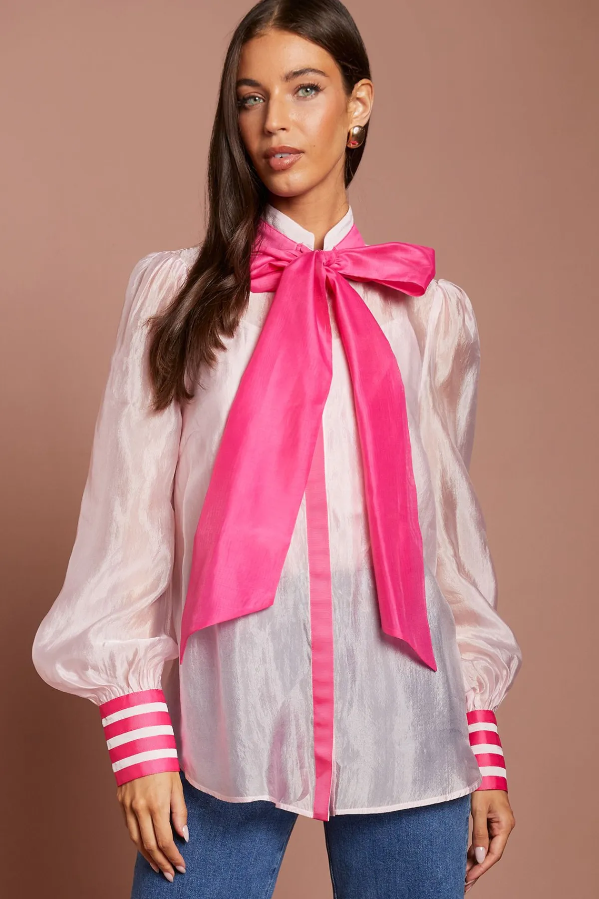 Coast Chemise En Organza À Manches Longues Avec Nœud Lavallière Lisa Tan<Femme Tops