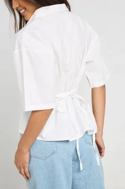 Chemise En Popeline Avec Lien Noué Au Dos