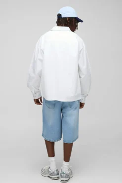 Chemise en popeline brodée à manches longues, surdimensionnée pour les grandes tailles