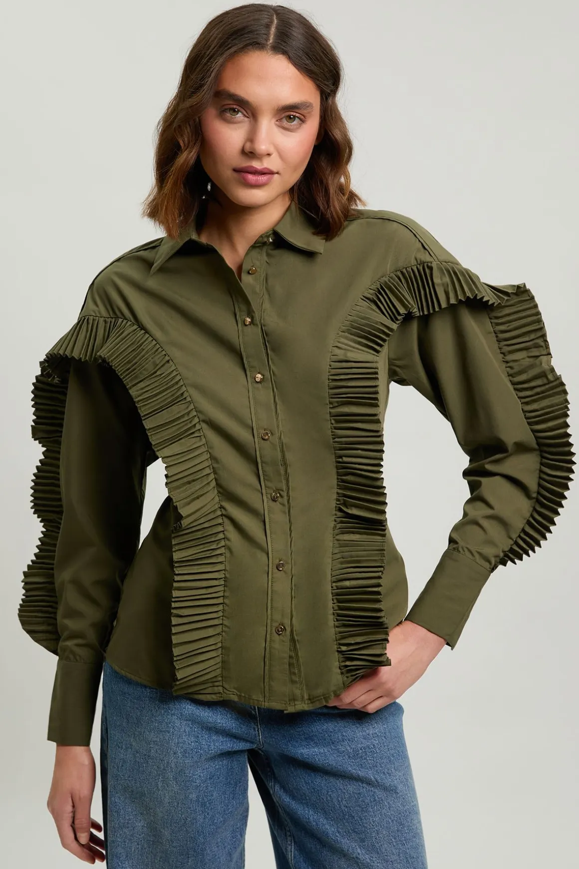 Chemise En Popeline De Coton Avec Détail De Plis Plissés