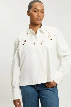 KarenMillen Chemise En Popeline De Coton Avec Broderie Ajourée Grande Taille<Femme Tops D’Automne|Tops