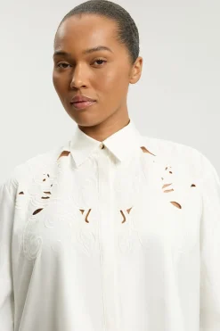 KarenMillen Chemise En Popeline De Coton Avec Broderie Ajourée Grande Taille<Femme Tops D’Automne|Tops