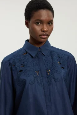 Chemise En Popeline De Coton À Découpes Ajourées
