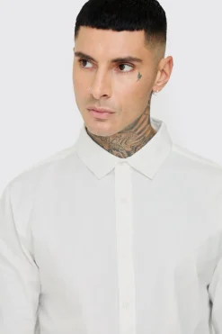 Chemise en popeline haute en blanc