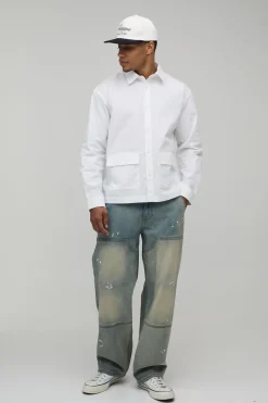 Chemise En Popeline Oversize À Poche Plaquée