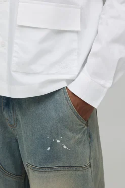 Chemise En Popeline Oversize À Poche Plaquée