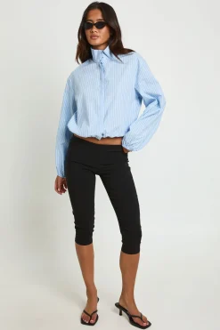 Chemise En Popeline Rayée À Col Montant